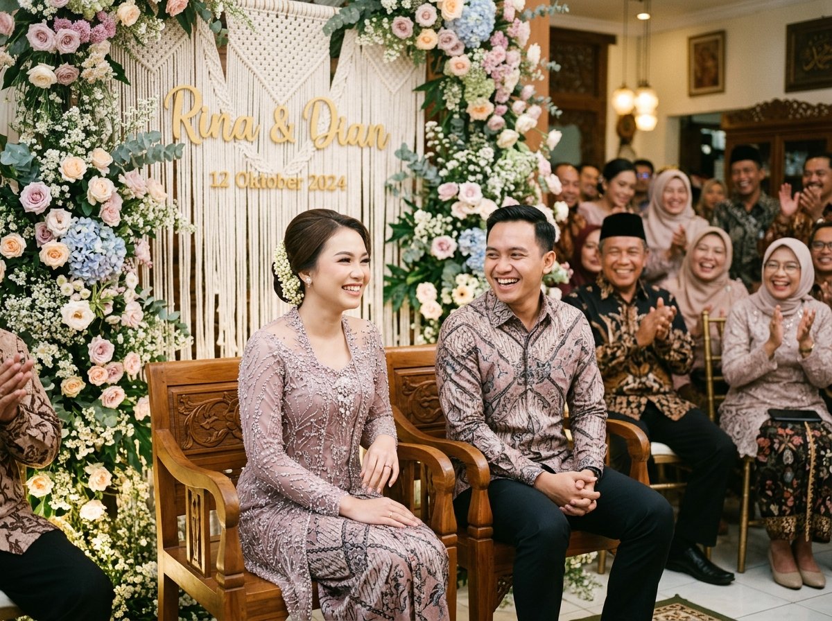 Senyum hangat calon mempelai pada acara lamaran keluarga